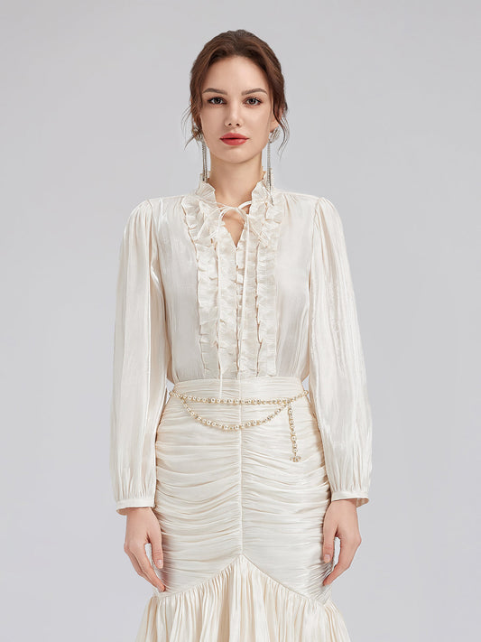 Romantik Ada Temalı Saten Bluz