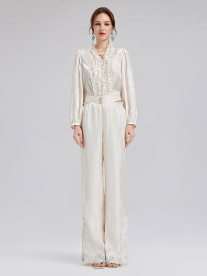 Romantik Ada Temalı Boncuklu Bol Pantolon