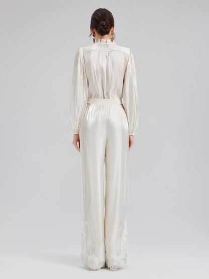 Romantik Ada Temalı Boncuklu Bol Pantolon