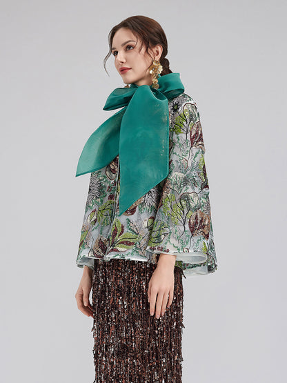 Yeşil Pullu Çiçekli Bol Ceket