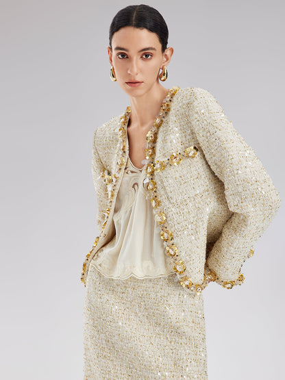 Pullu Kenarlı Fransız Tüvit Kısa Ceket