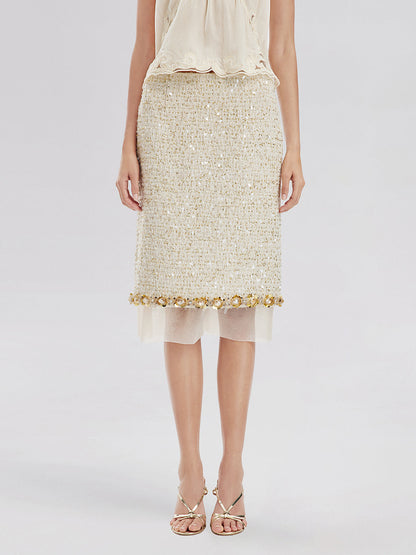 Pullu Kenarlı Fransız Tül Etekli Etek