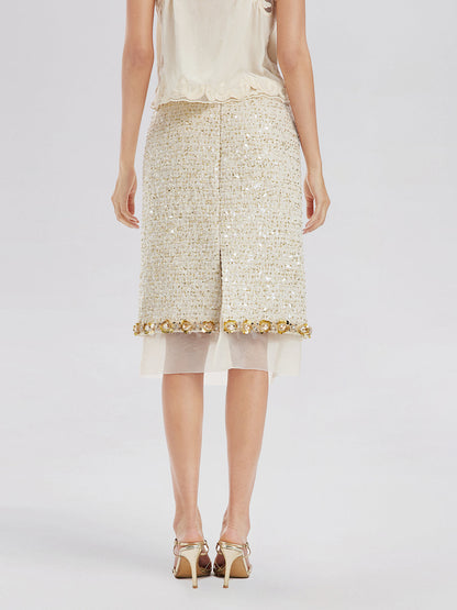 Pullu Kenarlı Fransız Tül Etekli Etek