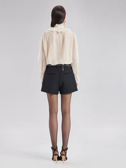 Fırfırlı Hakim Yaka Boncuklu Gömlek