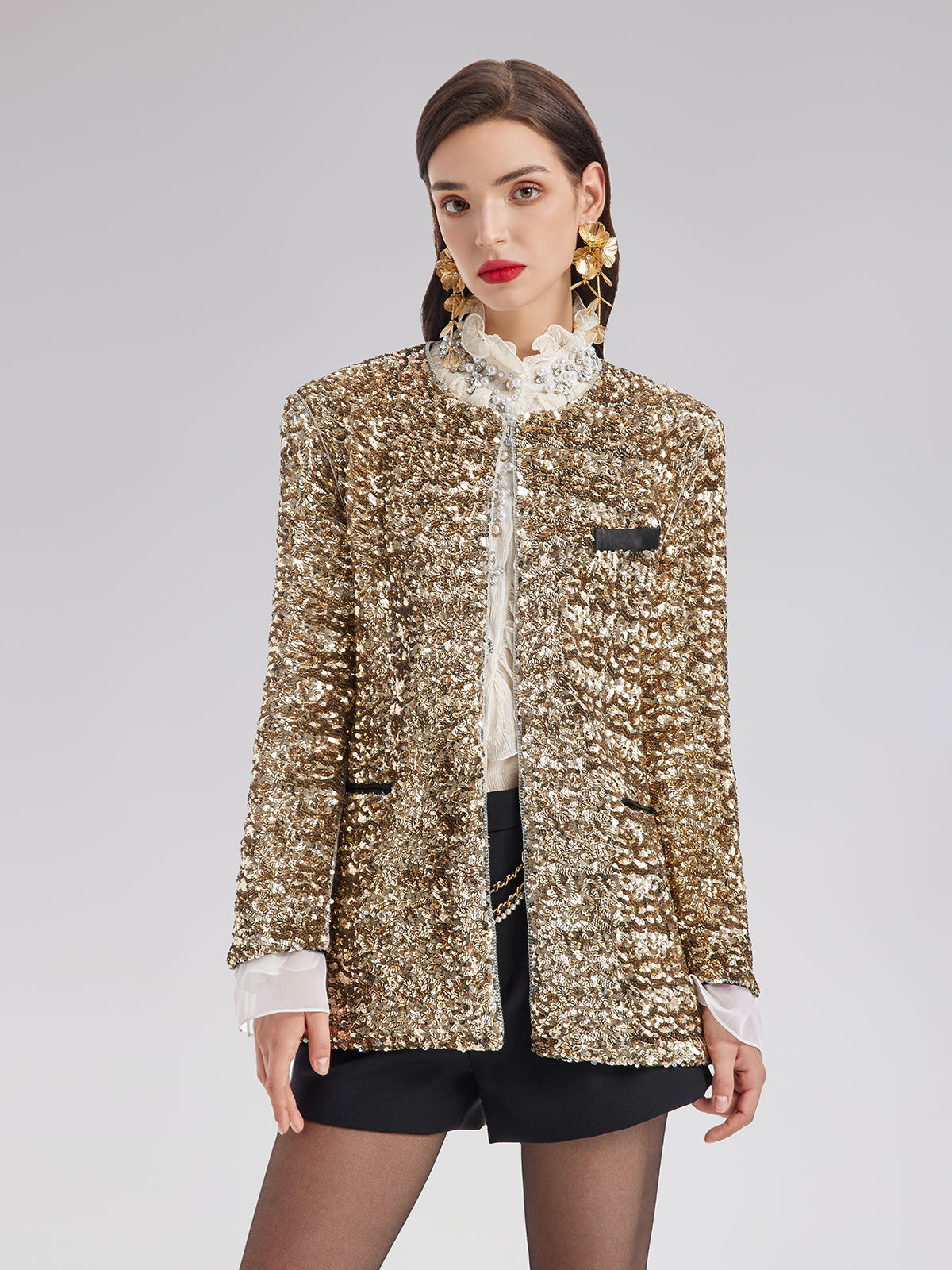 Sade Lüks Pullu Gösterişli Ceket