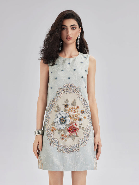 El İşlemesi Boncuklu Çiçekli Askılı Elbise