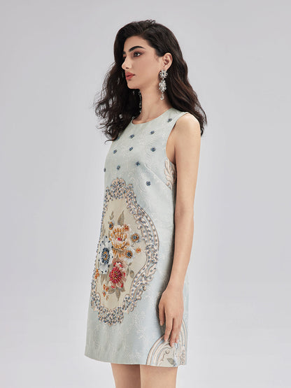 El İşlemesi Boncuklu Çiçekli Askılı Elbise