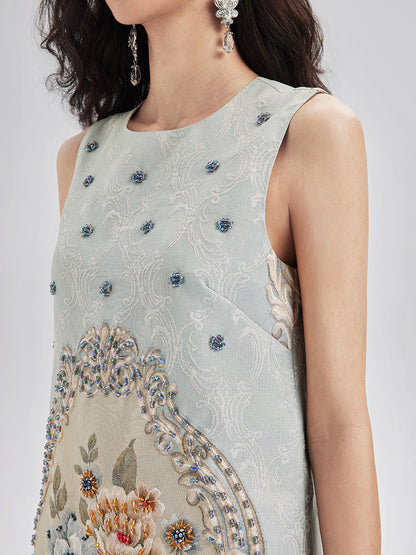 El İşlemesi Boncuklu Çiçekli Askılı Elbise