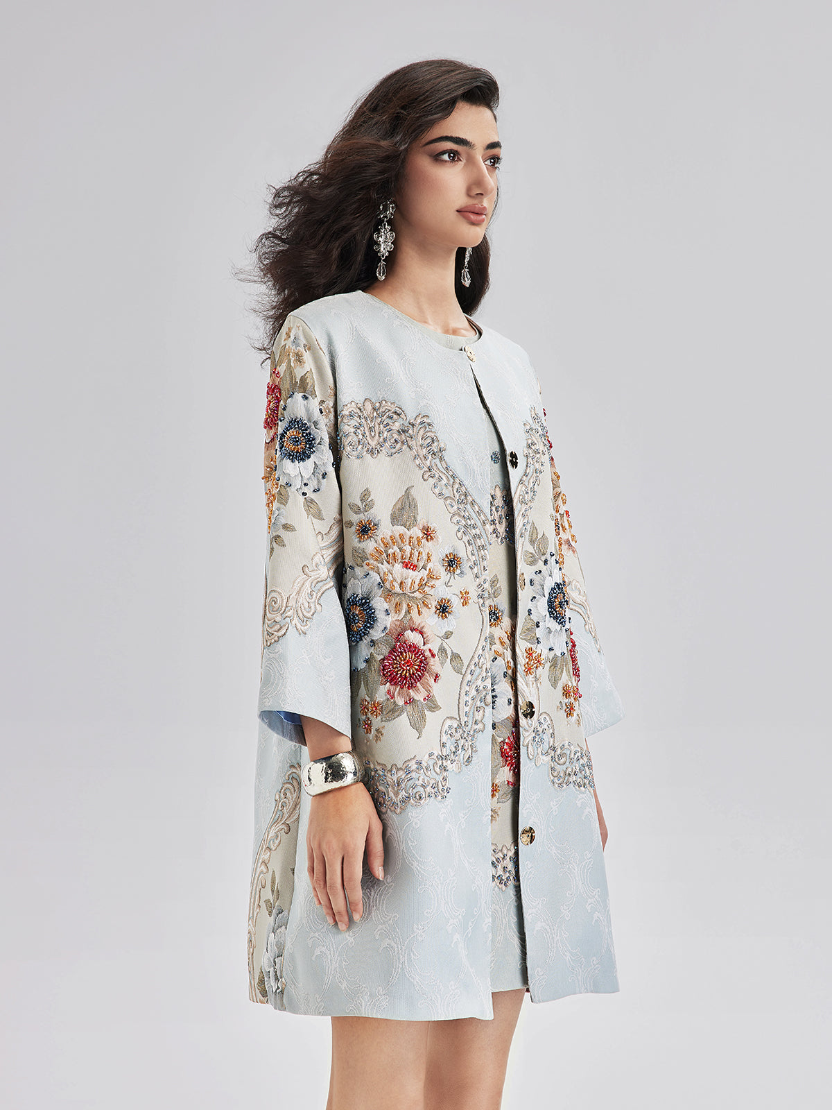 Baharlık El İşlemesi Boncuklu 3 Boyutlu Çiçekli Ceket