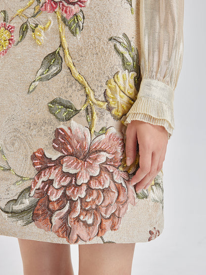 El İşlemeli Boncuklu 3 Boyutlu Çiçekli Jakar Askılı Elbise