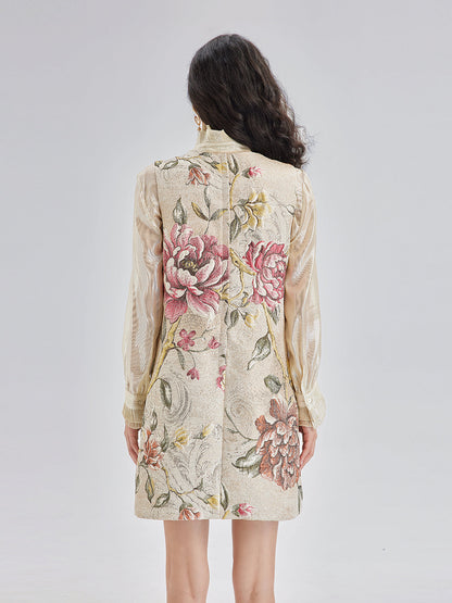 El İşlemeli Boncuklu 3 Boyutlu Çiçekli Jakar Askılı Elbise