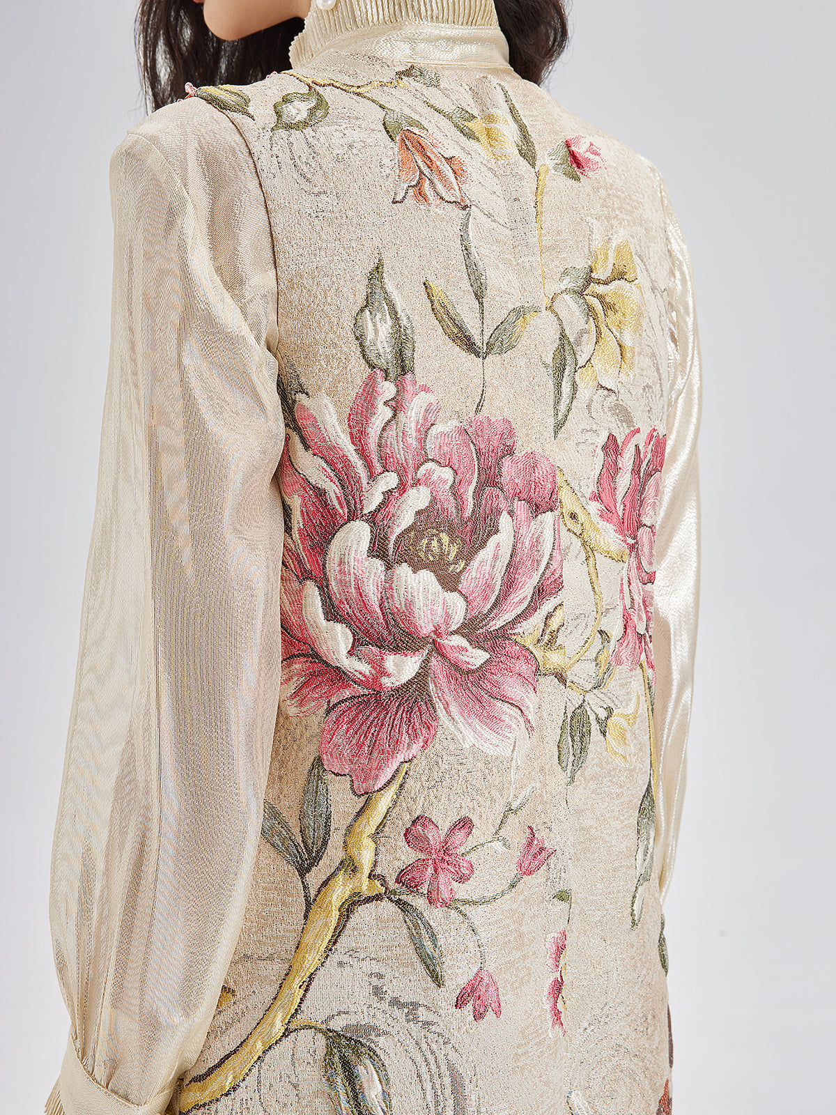 El İşlemeli Boncuklu 3 Boyutlu Çiçekli Jakar Askılı Elbise