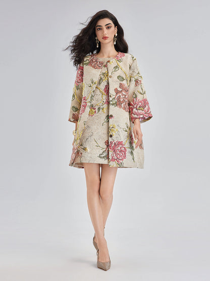 El İşlemeli Boncuklu 3 Boyutlu Çiçekli Jakar Askılı Elbise