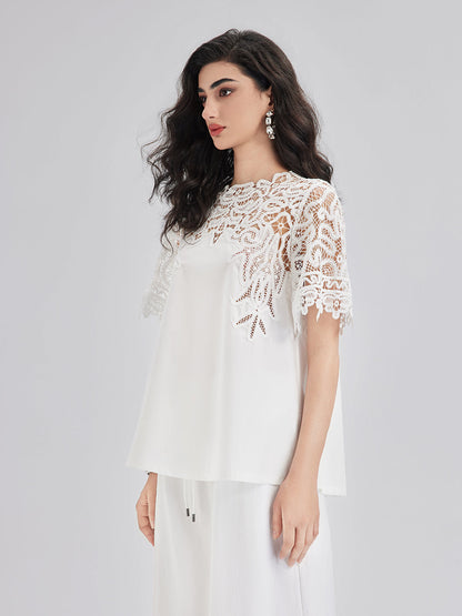 Fransız Özel 3 Boyutlu Dantel Parçalı Bluz