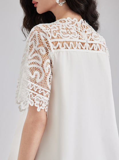 Fransız Özel 3 Boyutlu Dantel Parçalı Bluz