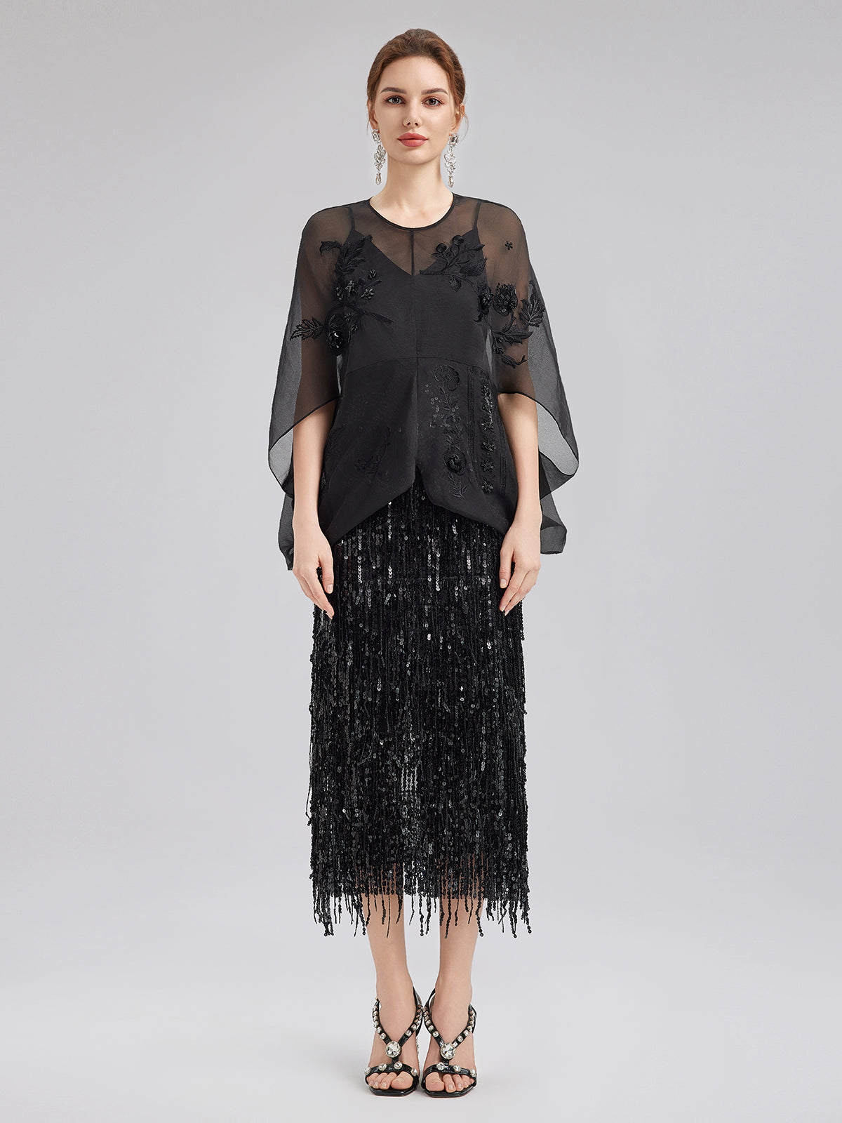 Lüks Şeffaf İpek Nakışlı Bluz