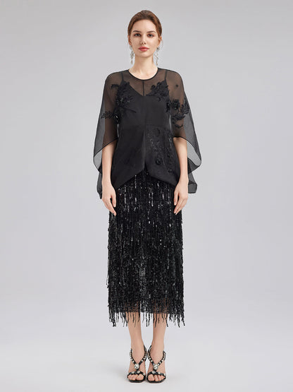 Lüks Şeffaf İpek Nakışlı Bluz