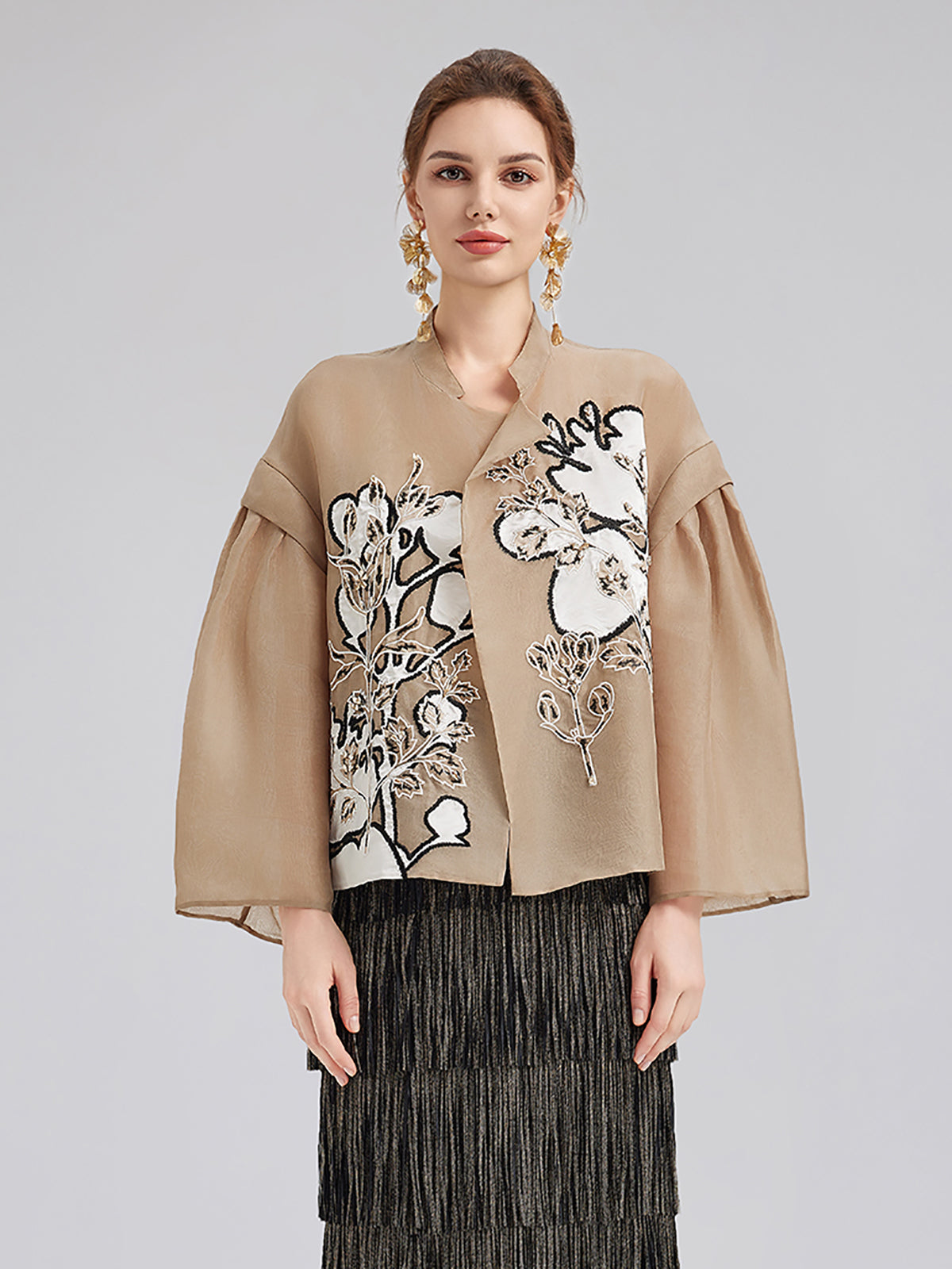 Lüks İpek Boncuklu Aplike Ceket