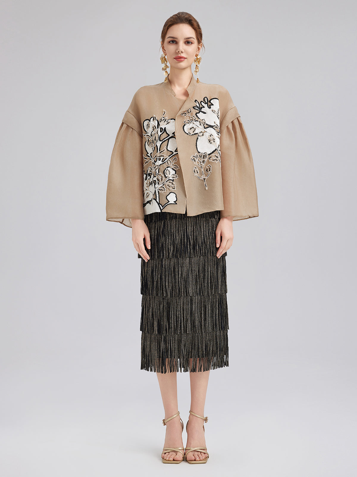 Lüks İpek Boncuklu Aplike Ceket