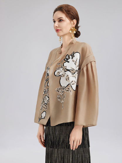 Lüks İpek Boncuklu Aplike Ceket