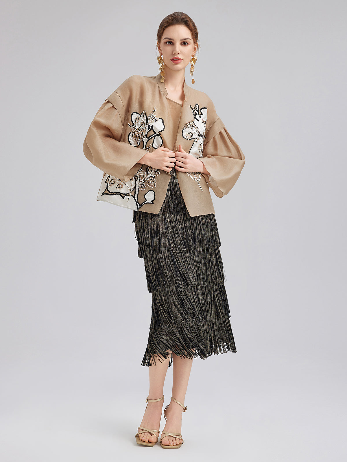 Lüks İpek Boncuklu Aplike Ceket