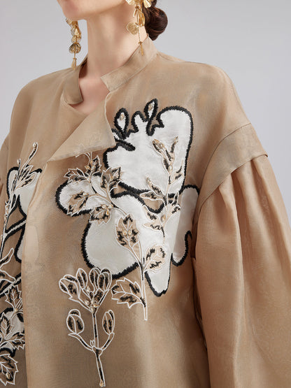 Lüks İpek Boncuklu Aplike Ceket