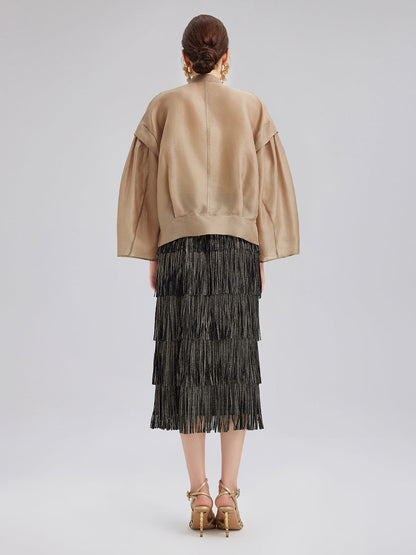 Lüks İpek Boncuklu Aplike Ceket