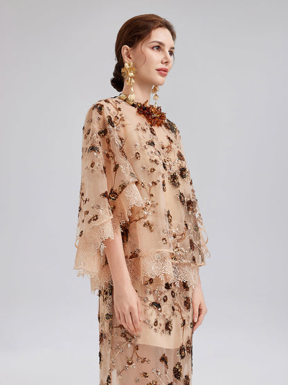 Lüks Nakışlı Pullu Uzun Kollu Bluz