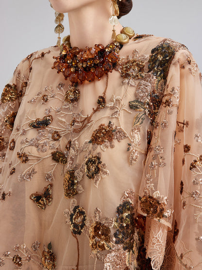 Lüks Nakışlı Pullu Uzun Kollu Bluz