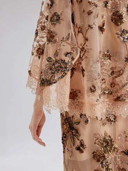 Lüks Nakışlı Pullu Uzun Kollu Bluz