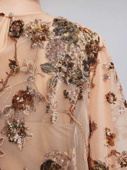 Lüks Nakışlı Pullu Uzun Kollu Bluz