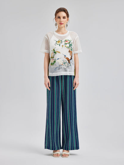 Hafif Çizgili Beli Lastikli Pantolon