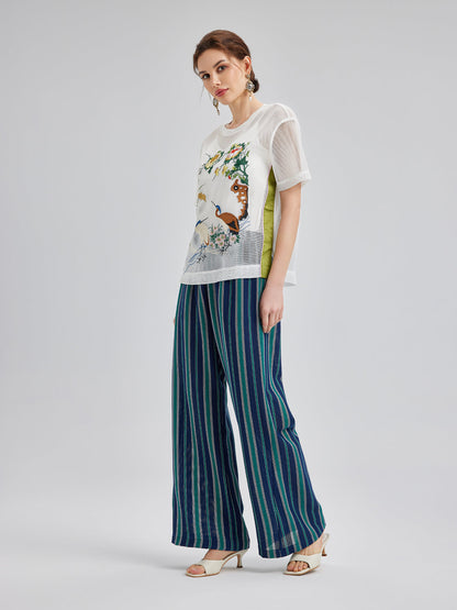 Hafif Çizgili Beli Lastikli Pantolon