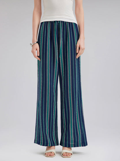 Hafif Çizgili Beli Lastikli Pantolon