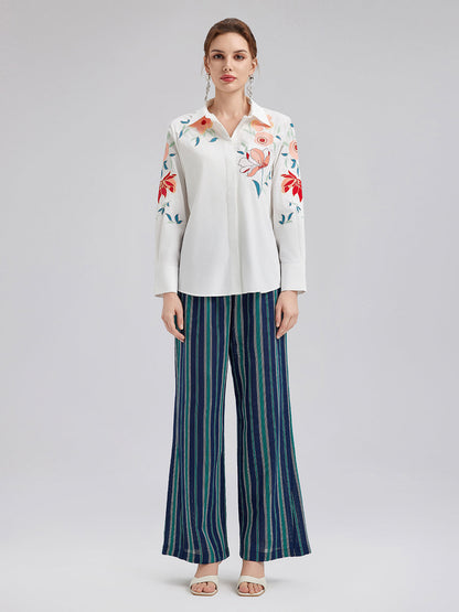 Pamuklu Nakışlı Çiçekli Gömlek