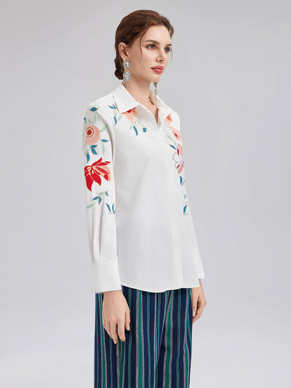 Pamuklu Nakışlı Çiçekli Gömlek