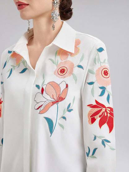 Pamuklu Nakışlı Çiçekli Gömlek