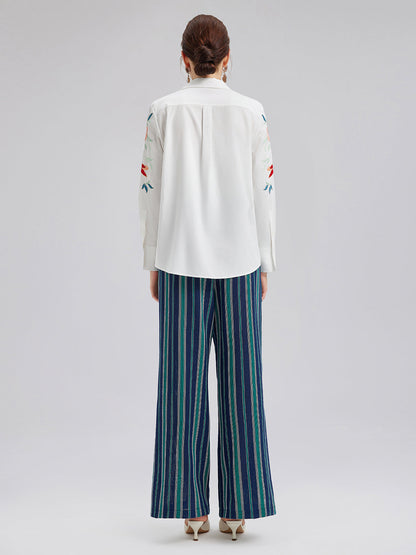 Hafif Çizgili Beli Lastikli Pantolon