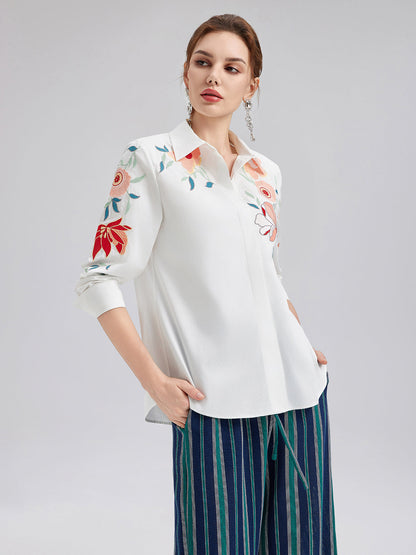 Pamuklu Nakışlı Çiçekli Gömlek