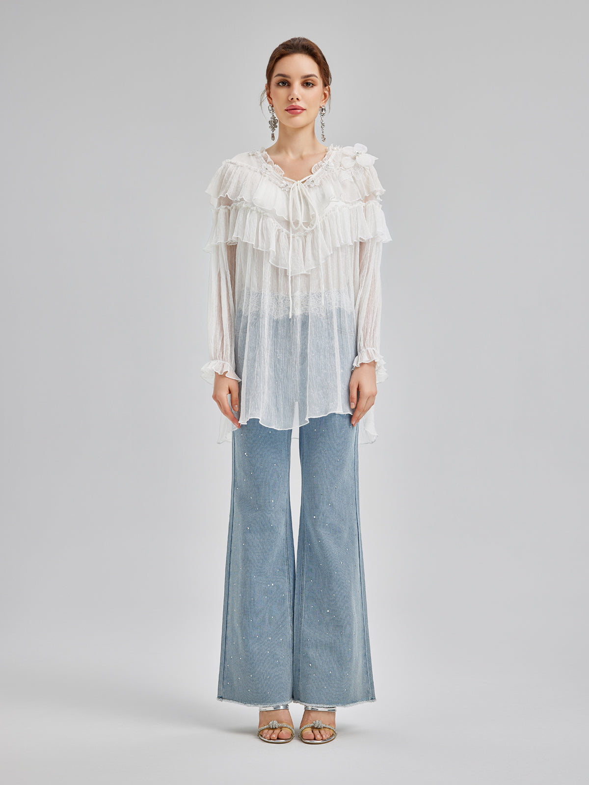 Fırfırlı İpek Tasarım Bluz