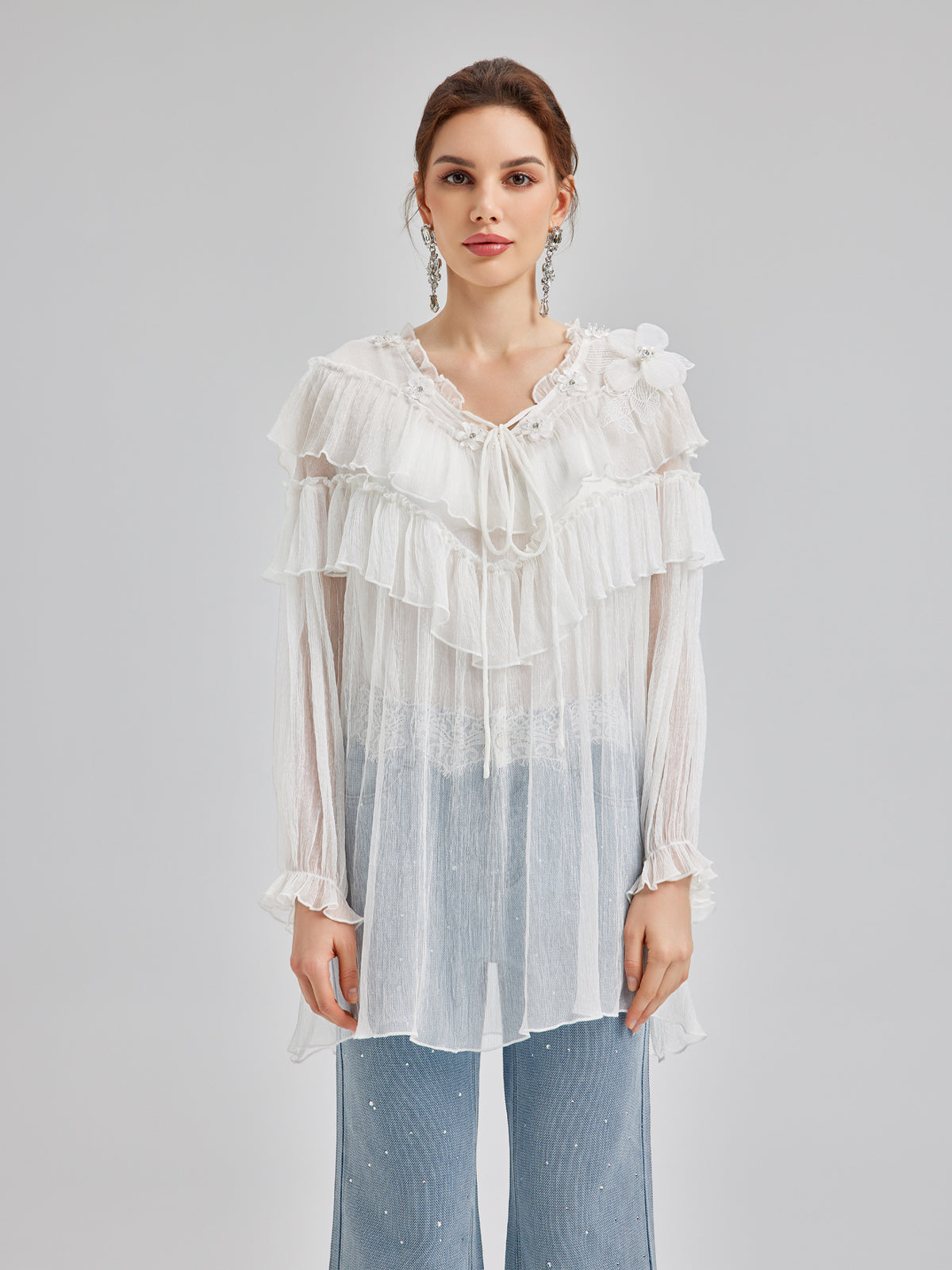 Fırfırlı İpek Tasarım Bluz