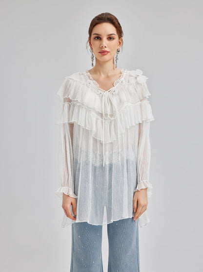 Fırfırlı İpek Tasarım Bluz
