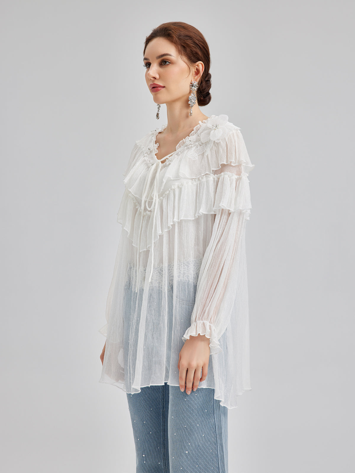 Fırfırlı İpek Tasarım Bluz