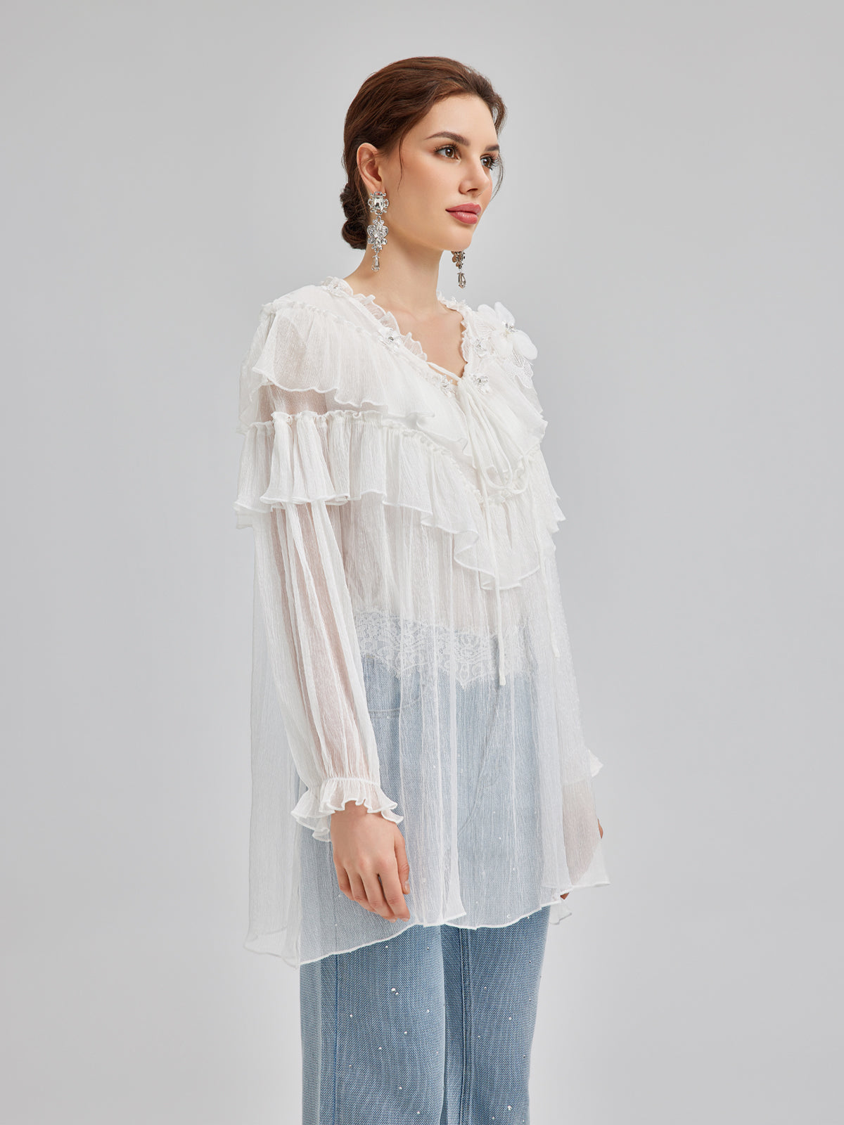 Fırfırlı İpek Tasarım Bluz