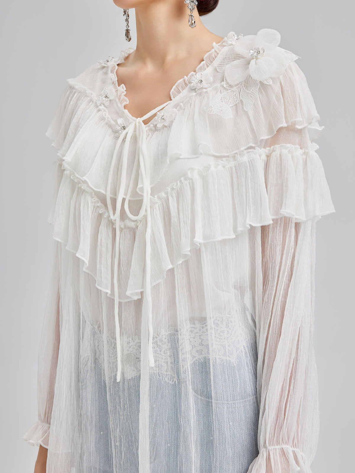 Fırfırlı İpek Tasarım Bluz