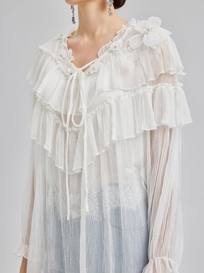 Fırfırlı İpek Tasarım Bluz