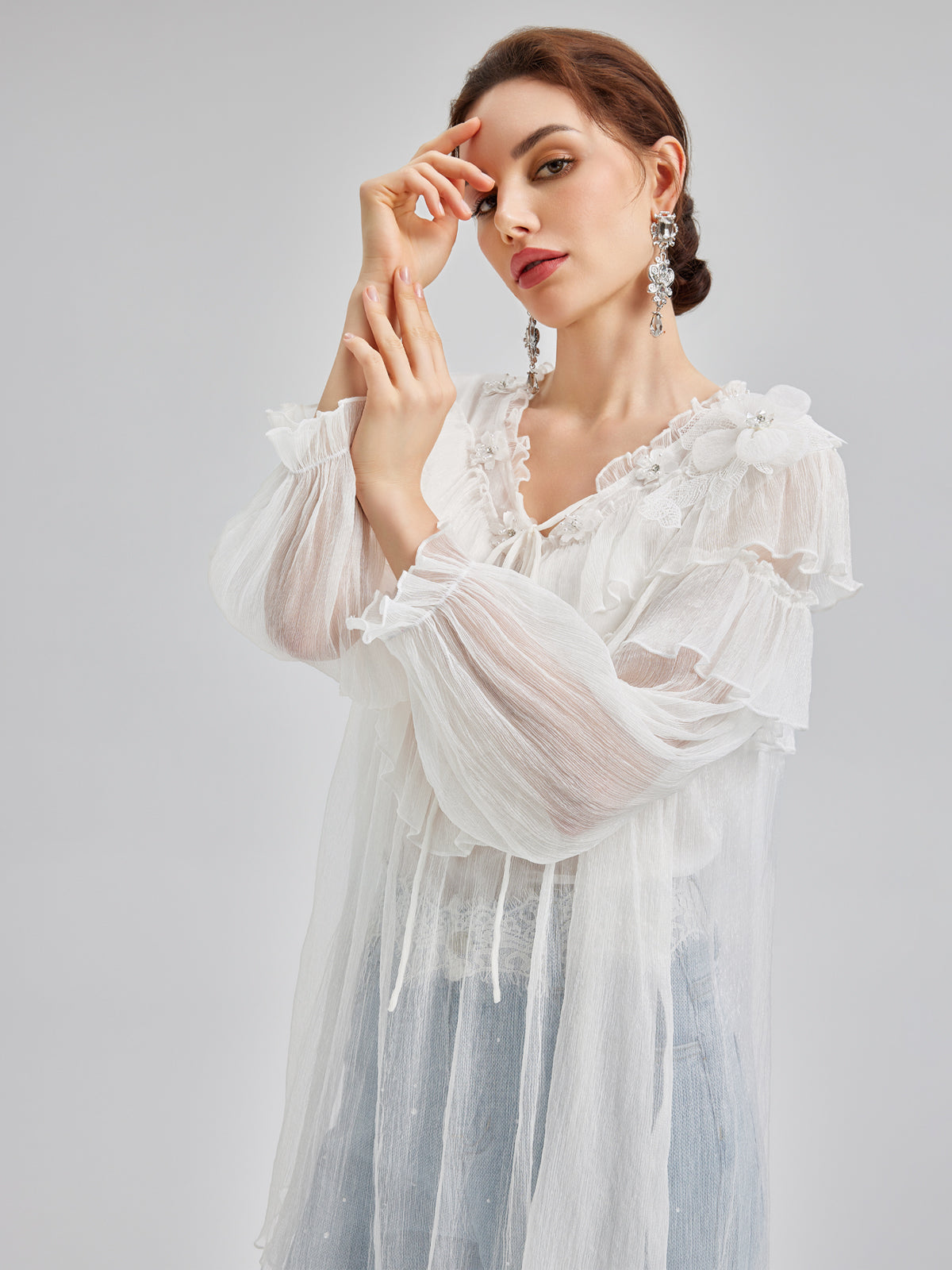 Fırfırlı İpek Tasarım Bluz