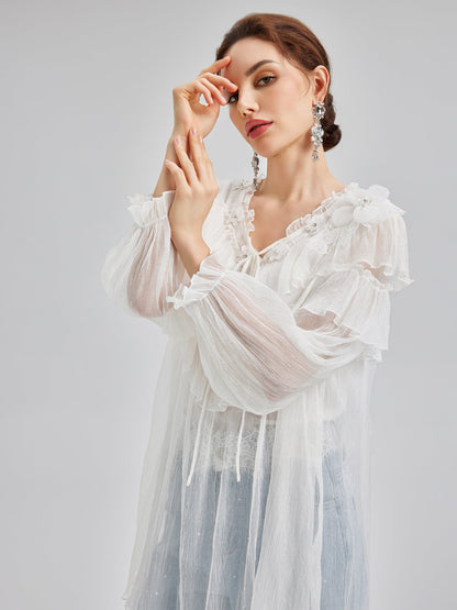 Fırfırlı İpek Tasarım Bluz