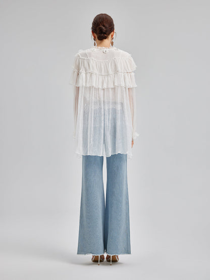 Fırfırlı İpek Tasarım Bluz