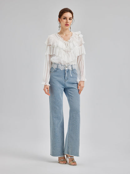 Fırfırlı İpek Tasarım Bluz